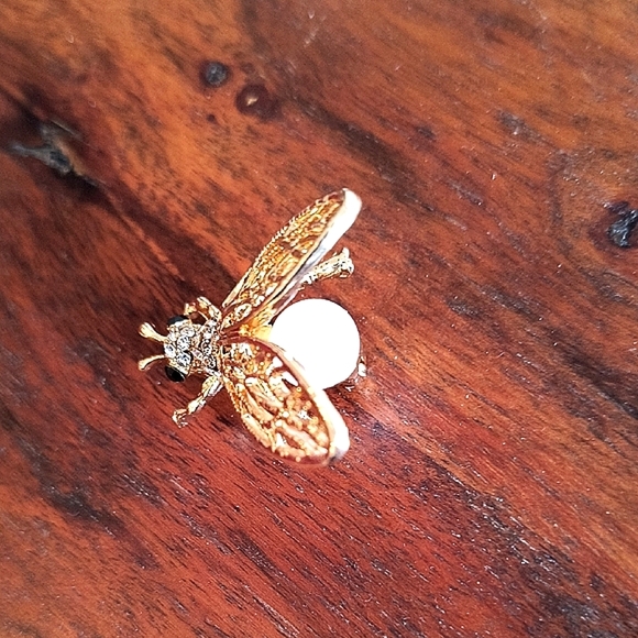 18K Gold Plated Stainless Steel And Rhinestones Bee Brooch. New - Picture 4 of 7